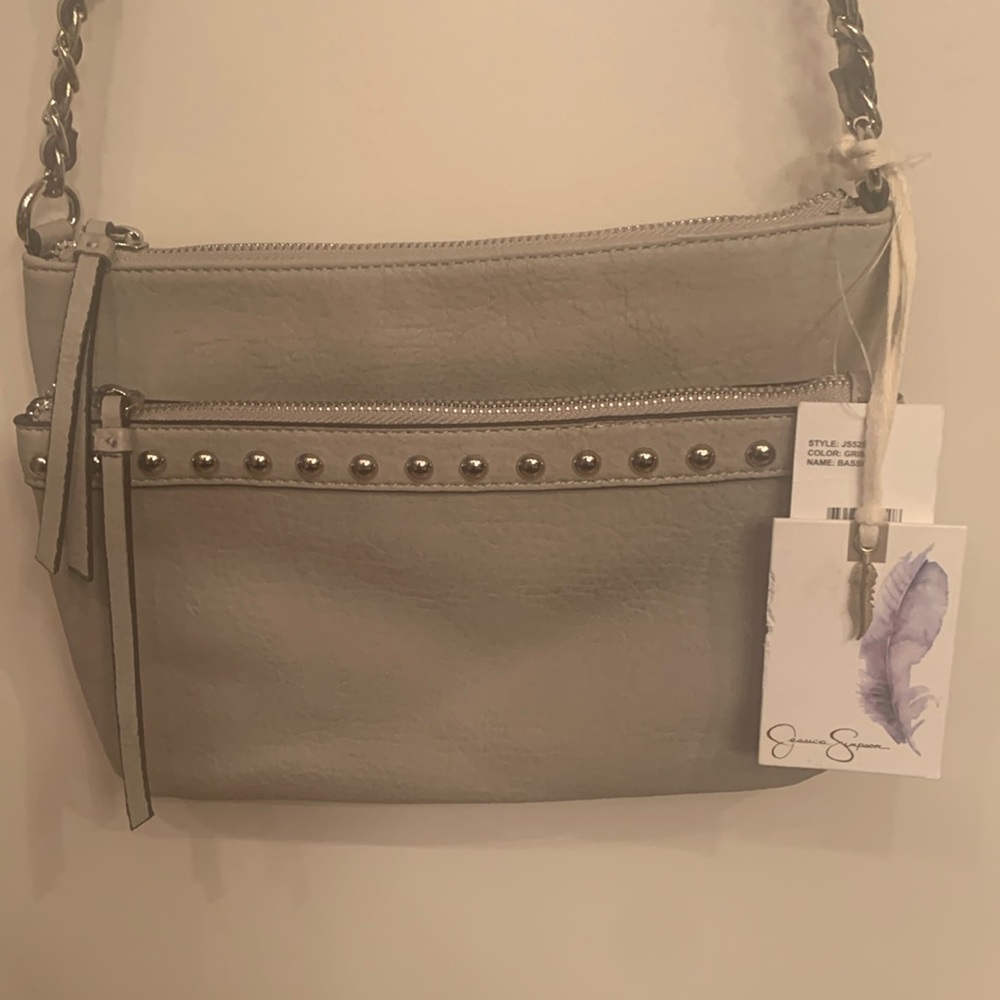 NWT Jessica Simpson light gray faux leather crossbody bag